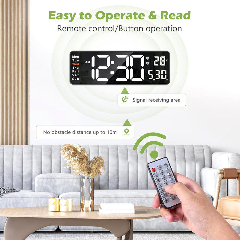 Digital Clock, LED Wall Clock with 16" Large Display, Desktop Clock with Remote gallery