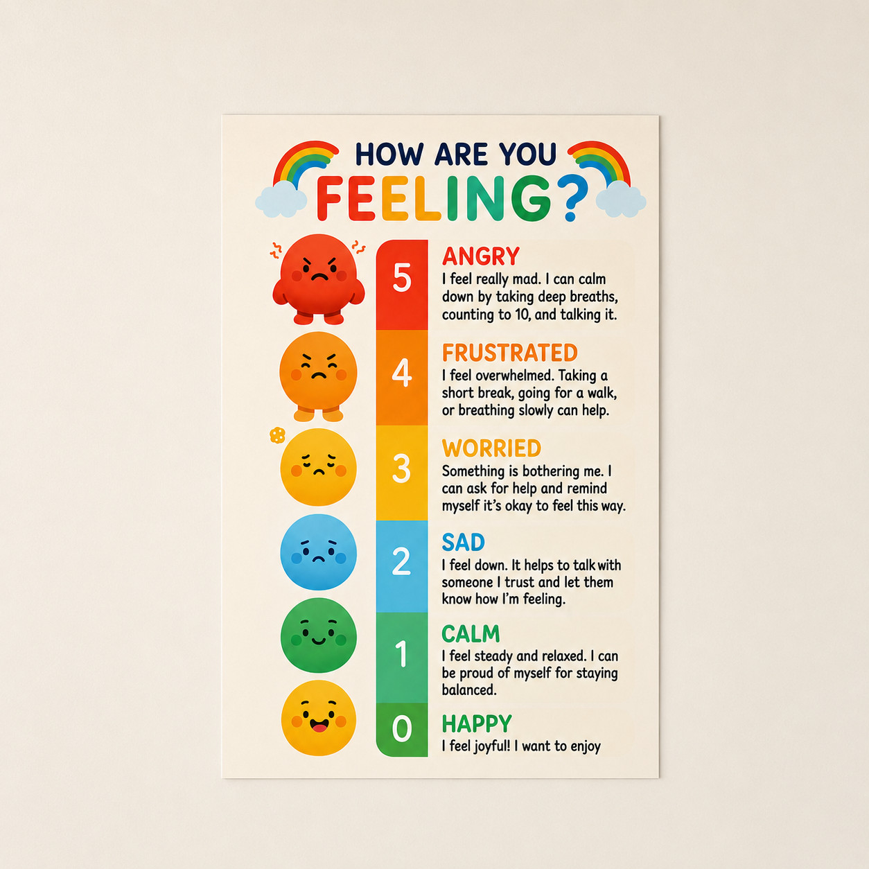 Kids Feelings Chart Emotion Scale Poster Wall Decor Classroom | Multiple Sizes gallery