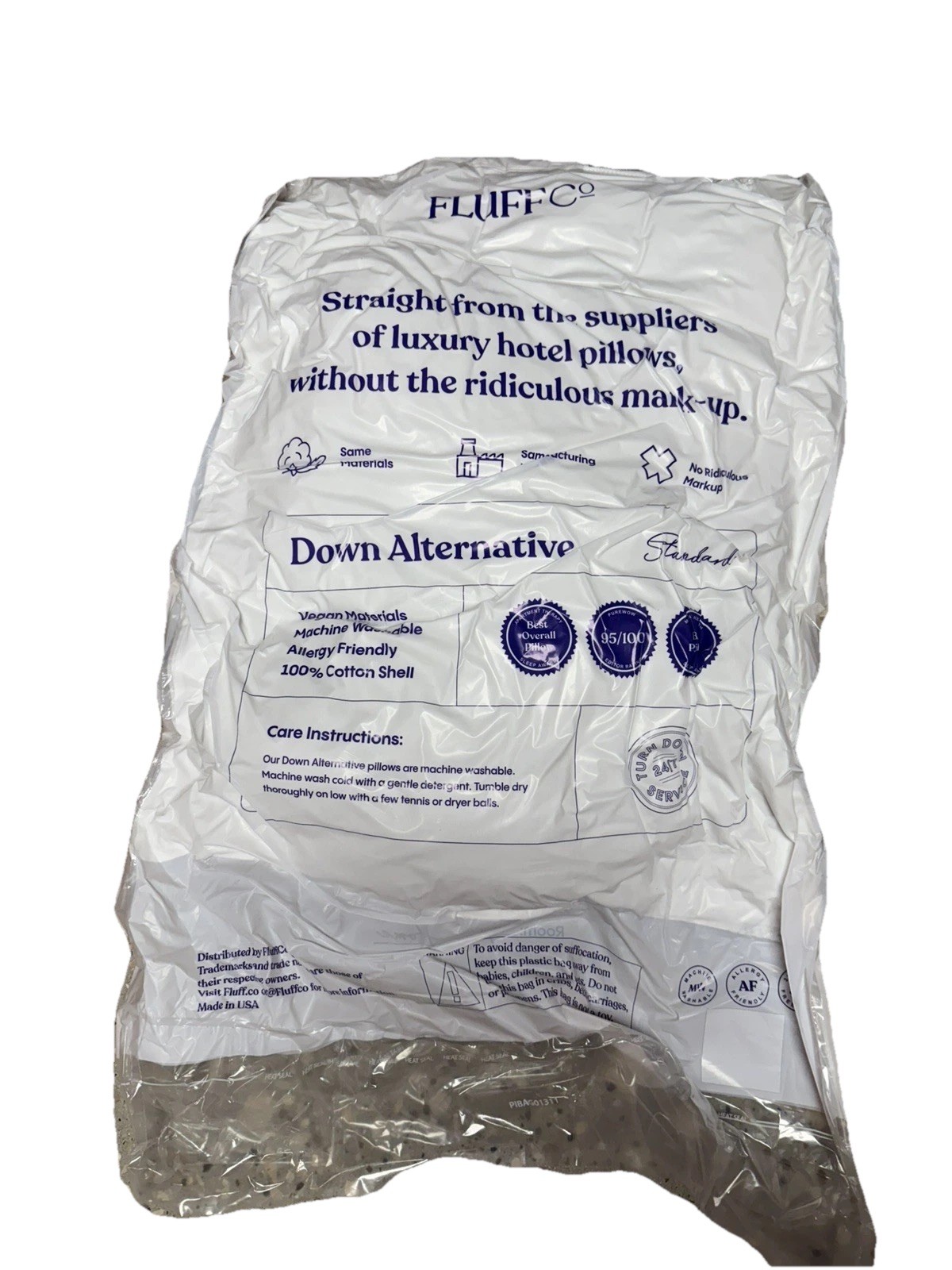 FluffCo Down Alternative Soft Fluff Standard/Queen Bed Pillow 20"x28" Hotel NEW gallery