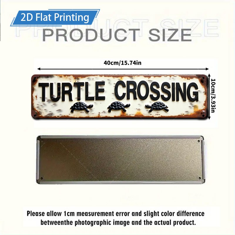 Turtle Crossing Tortoise Graphic Metal Sign Distressed Rustic Yard Decor Plaque gallery