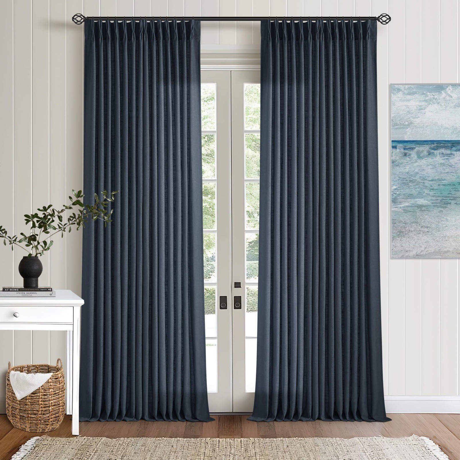Pinch Pleated Linen Curtains 102 Inches Long 2 Panels Set for Living Room Bed... gallery