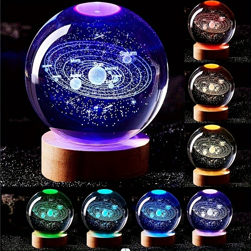 LED Bedside Table Lamp 3D Crystal Ball Night Light Solar System Jellyfish USB gallery