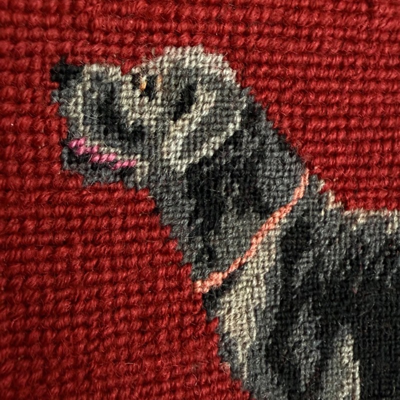 Needlepoint Tassel Labrador Throw Pillow 18"x14" Wood Red Black Dog Vintage Zip gallery