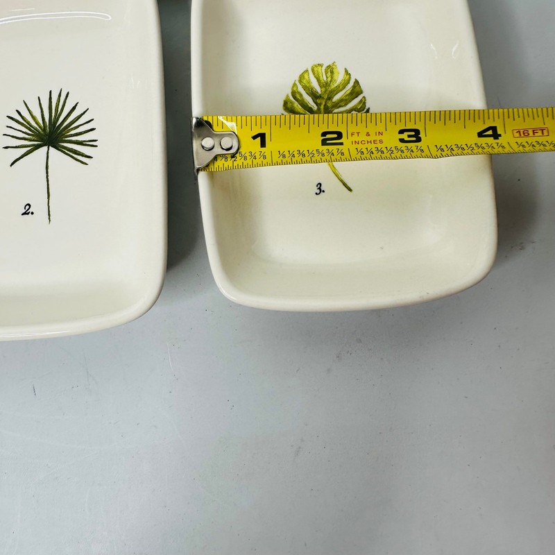 Botanical Palm Leaf Ceramic Serving Set Platter and 3 Appetizer Trays Green gallery