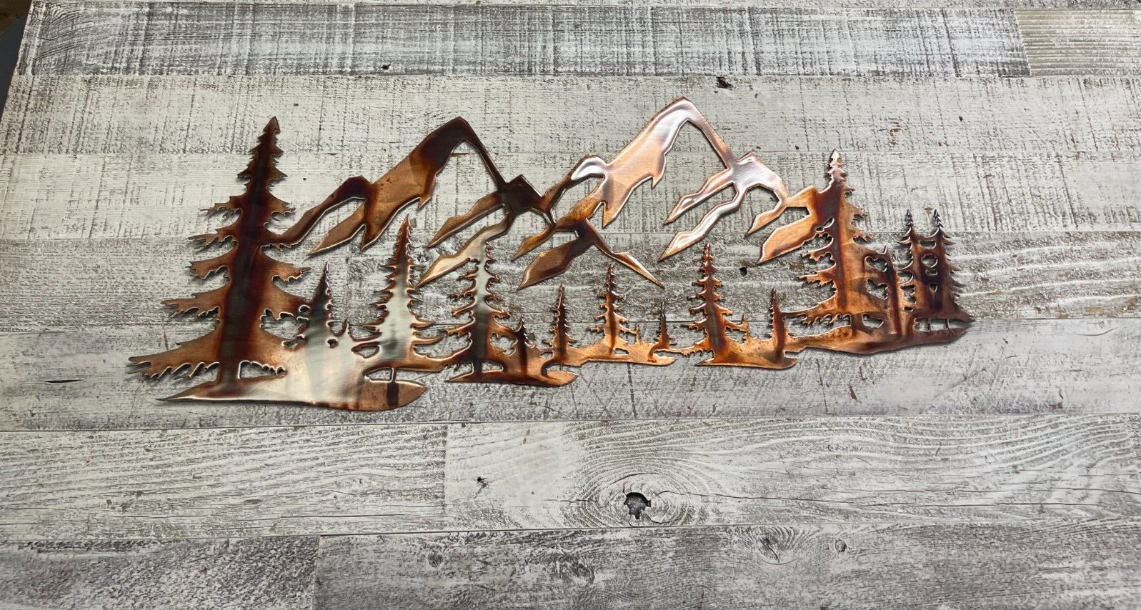 Tree & Mountain Scene - Metal Wall Art - Copper 47" x 19 3/4" gallery