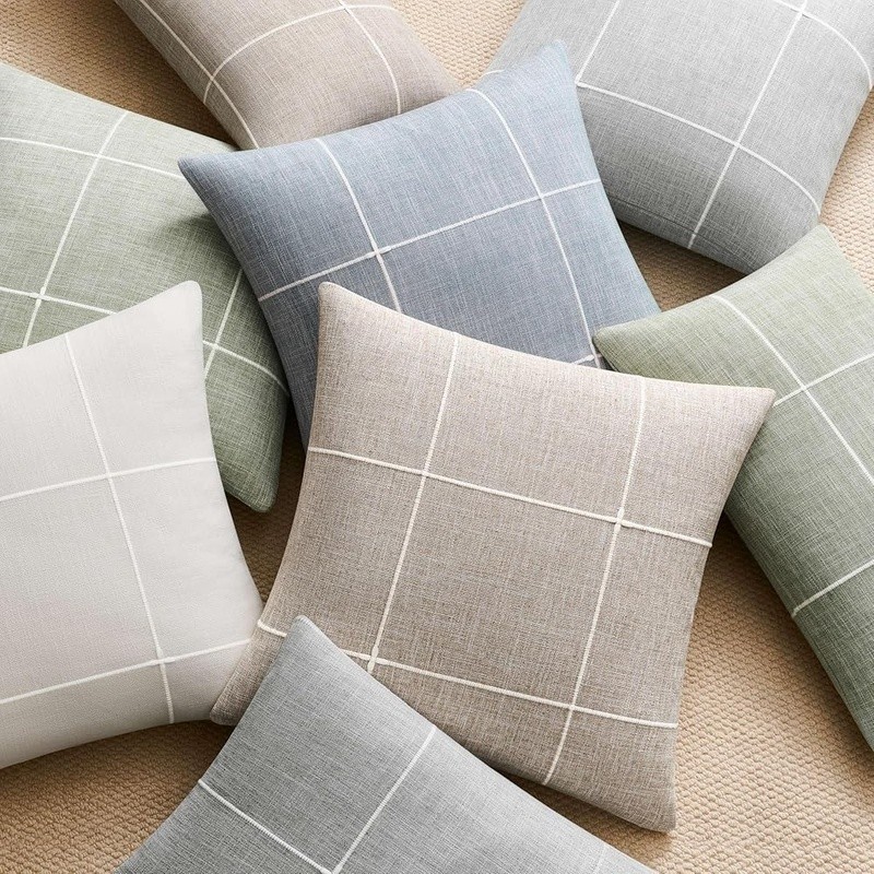 Linen Polyester Blend Checkered Pillow Covers Set Farmhouse Modern Decor New gallery