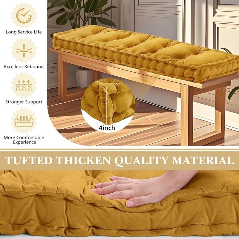 Tufted Velvet Bench Cushion Memory Foam Indoor Seating Soft Durable Comfort New gallery