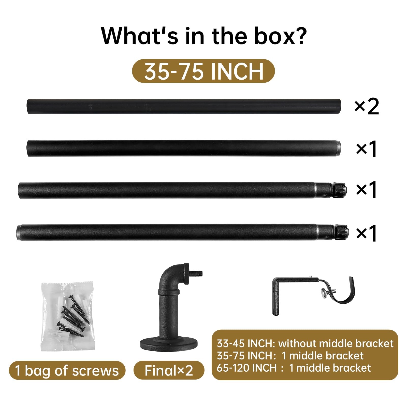 2 Pack 35 to 75 Inch Industrial Pipe Curtain Rods for Windows 48 to 84 Inch gallery