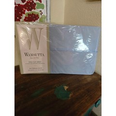 Wamsutta Supercale Plus King Flat Sheet Light Blue 200 TC Percale Made in USA