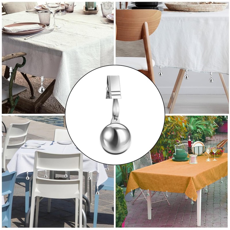 6 Pack Heavy Tablecloth Weights, Stainless Steel Balls with Rust-Resistant Clip, gallery