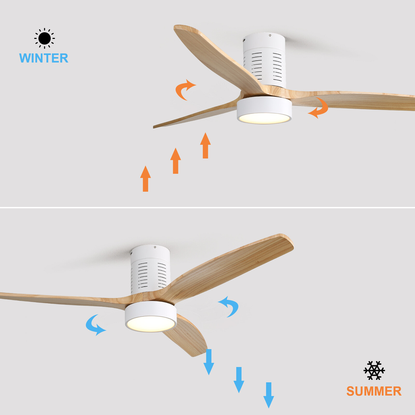 52'' Flush Mount Ceiling Fan with Lights Remote Control Wood Blade Reversible DC gallery