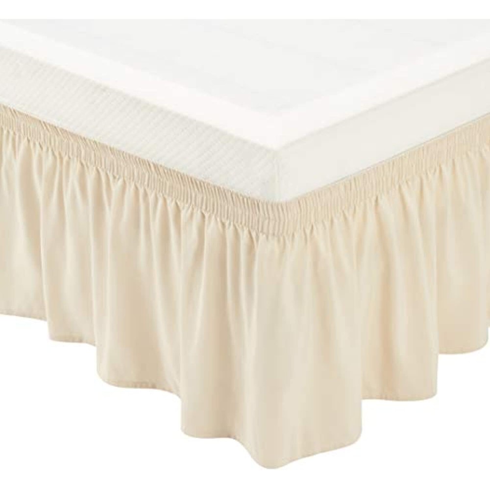 Ruffled Bed Skirt, Three Sided Wrap,Easy Fit Elastic,16" Drop- Twin/TwinXL,Beige