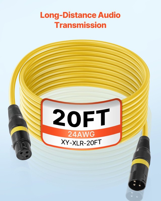 XLR Cable 20 ft, 6 Pack, Shielded Balanced DMX Male to Female Microphone Cables, gallery