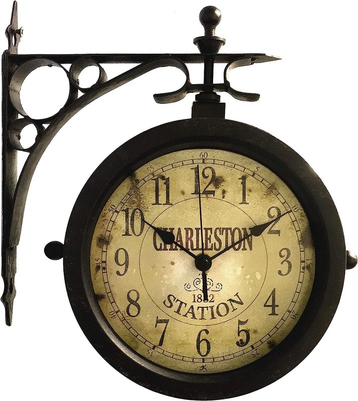 Weather-Resistant Train Station Clock with Double Sided Clock and Thermometer gallery