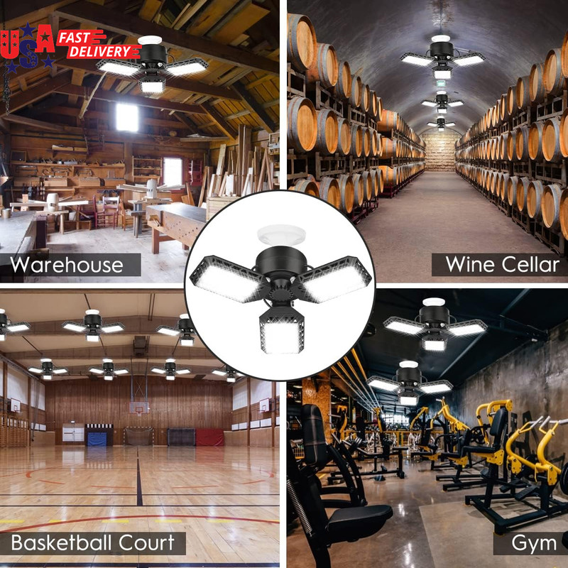 4 Pack Led Garage Lights 60W Deformable Garage Ceiling Light 8000 Lm E26 Basemen gallery