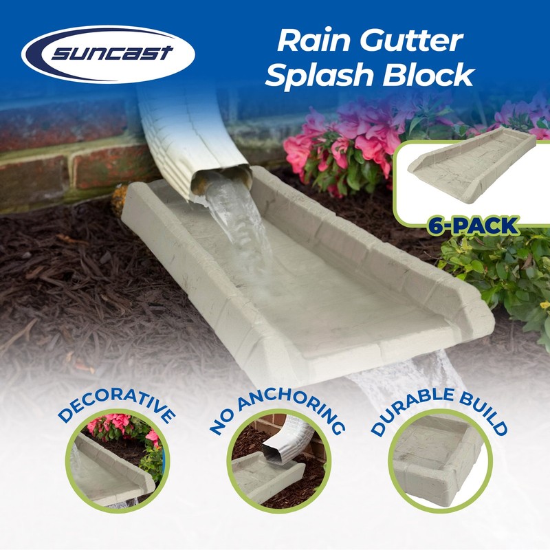 Suncast Decorative Rain Gutter Downspout Splash Block, Light Taupe (6 Pack) gallery