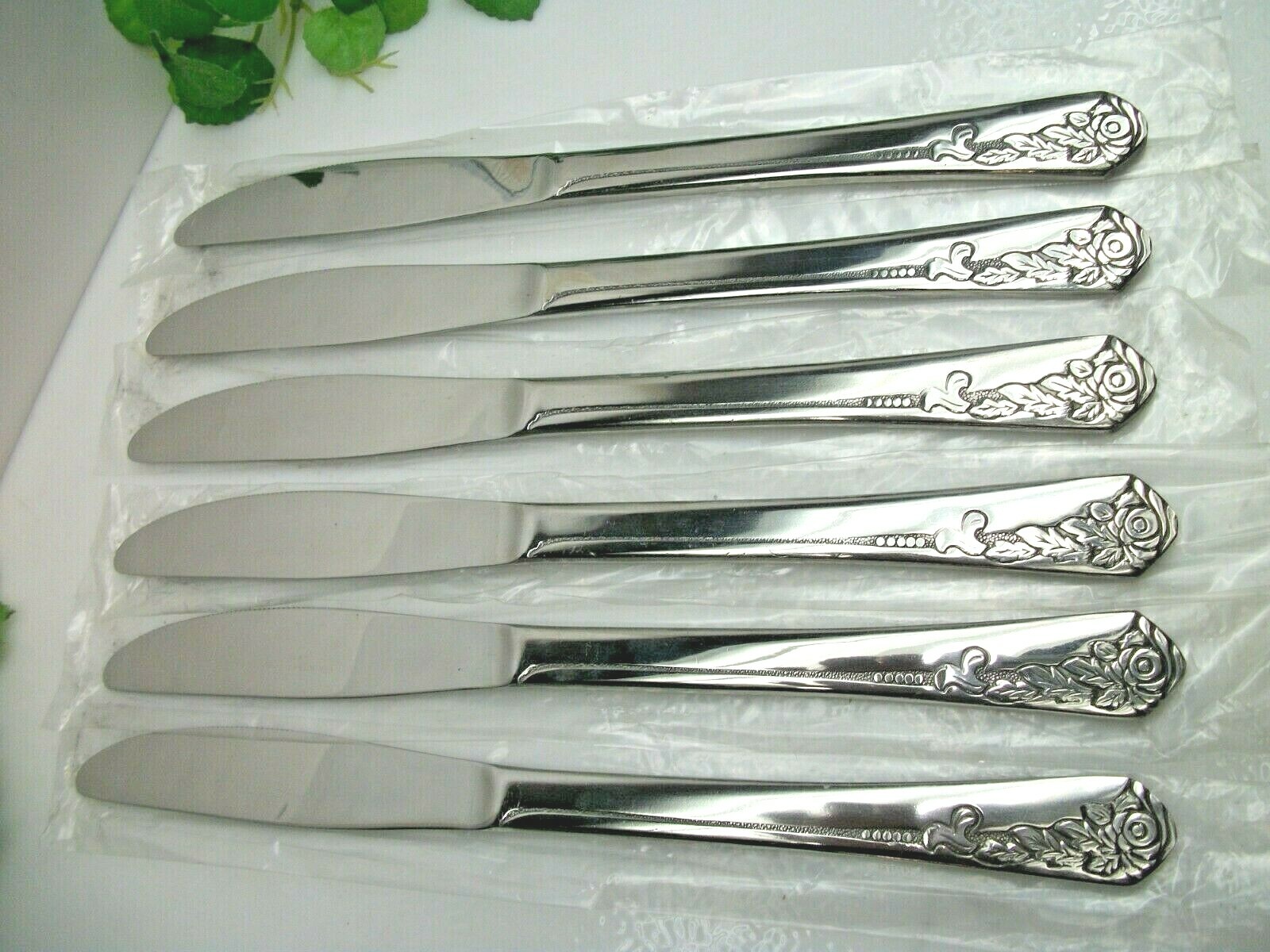 6 NOS Interpur INR21 Stainless Steel Solid Handle Dinner Knives NEW gallery