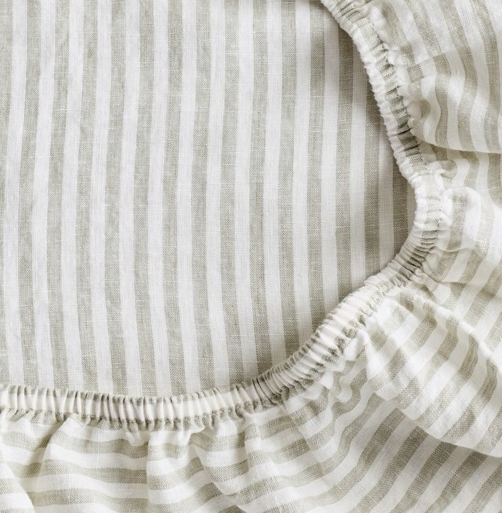 NWOT Quince Queen Linen Sheet Set 4pc Willowleaf Stripe gallery