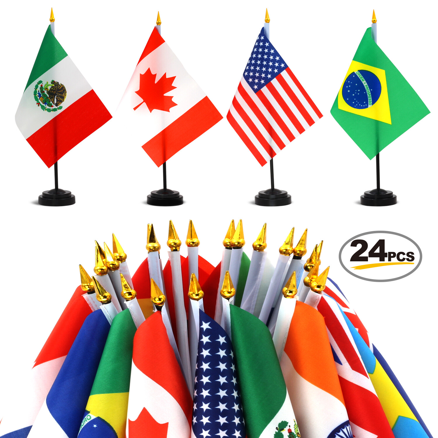 Anley 24 Countries Deluxe Desk Flags Set 8 x 5 Inches Miniature Desktop Flag gallery