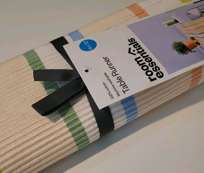 Summer Stripe Room Essentials Table Runner 100% Cotton 14×72 Beige White Blue Gr gallery