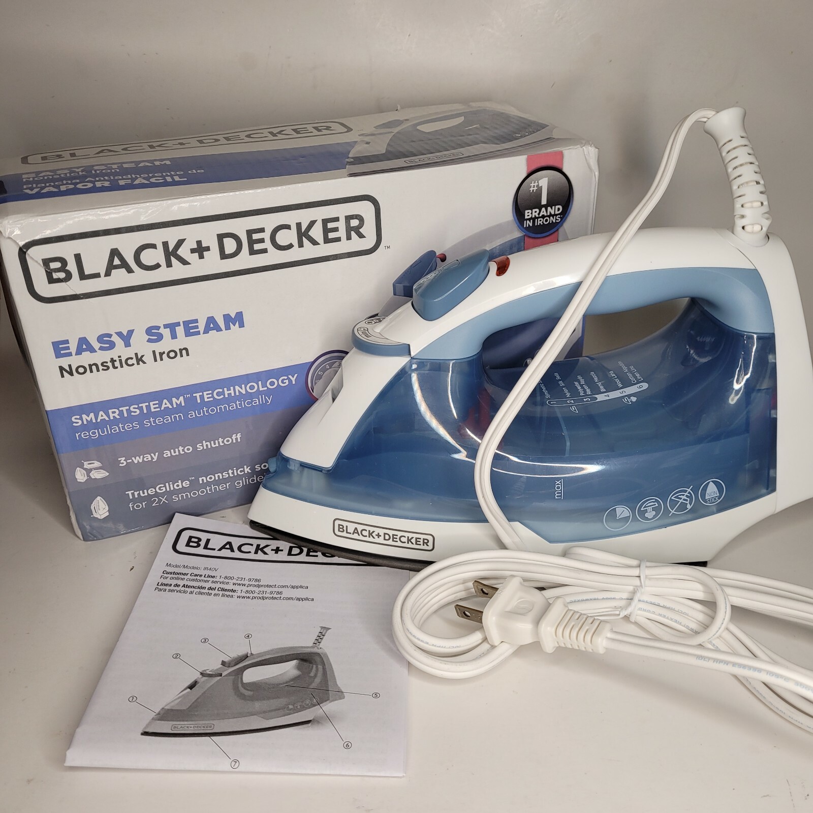Black+Decker Easy Steam Nonstick Iron Blue & White IR40V New Open Box gallery
