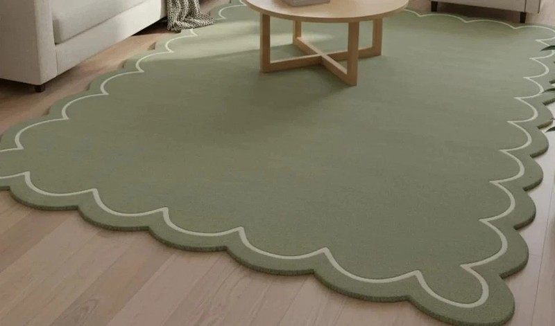 Soft Sage Scallop Edge Hand-Tufted Pastel Green Modern Edge Rug, Soft Rug gallery