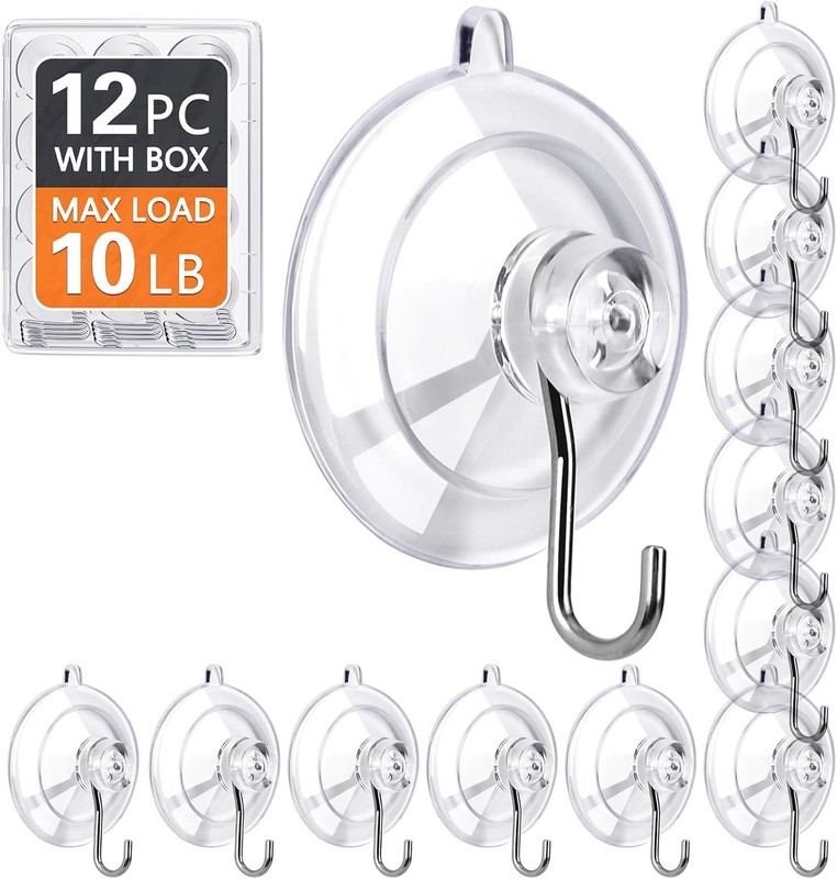 Suction Cup Hooks 12Pack - Max Load 10LB, 1.77Inch Clear Medium Suction Cups,... gallery