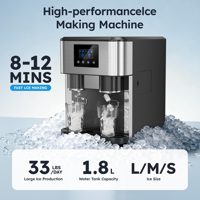 2 in 1 Countertop Ice Cube Maker 33lbs/Day with Water Dispenser Combo Machine gallery