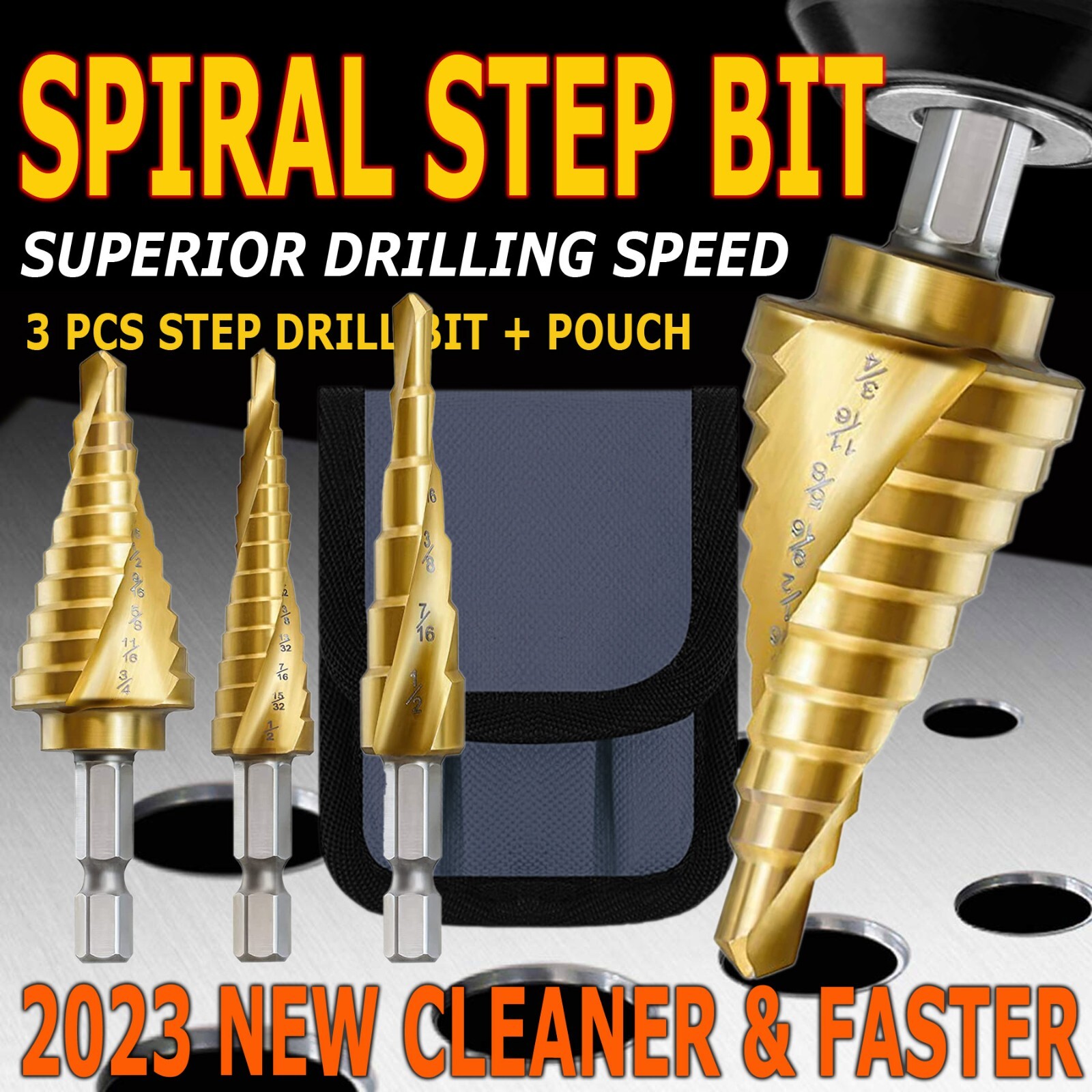 3Pcs Drill Bit Set Titanium Nitride Coated Steel Step Quick Change 1/4 Shank HSS gallery