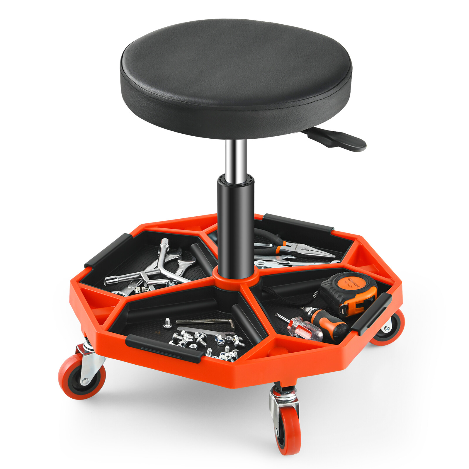 Rolling Stool Roller Chair w/Adjustable Height&330 LBS Weight Capacity Black Red gallery