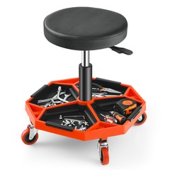 Rolling Stool Roller Chair w/Adjustable Height&330 LBS Weight Capacity Black Red