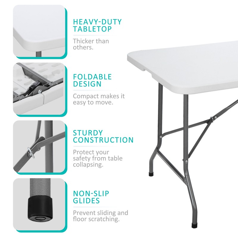 6FT Plastic Folding Table Portable Fold-in-Half Picnic Utility Table with Handle gallery