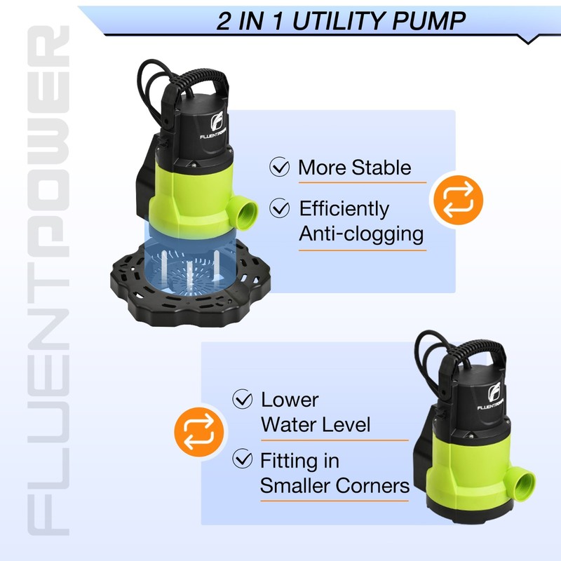 FLUENTPOWER Automatic Pool Cover Pump, 3/4 HP 3400GPH Submersible Water Pump gallery