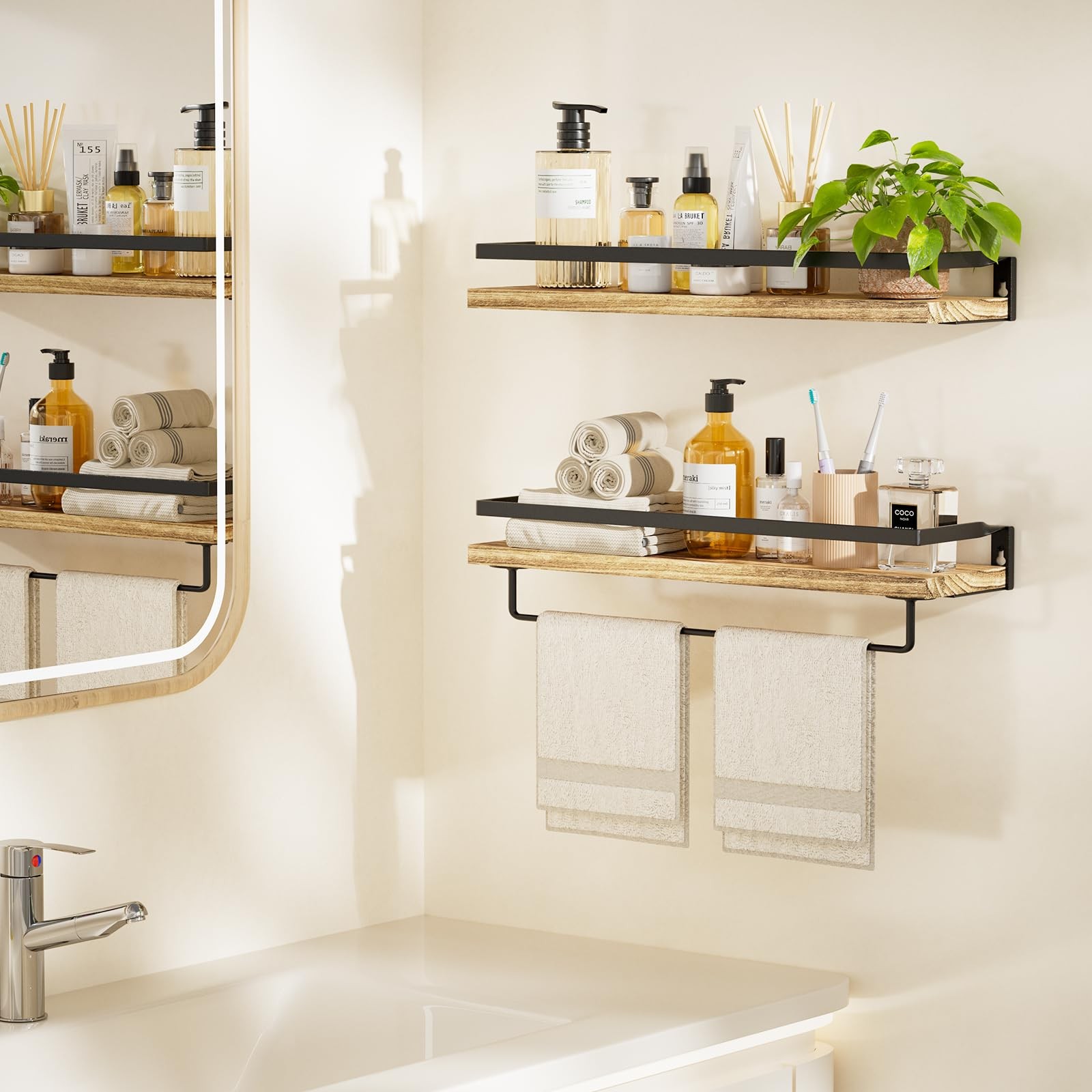 AMADA HOMEFURNISHING Floating Shelves, Bathroom Shelf with Towel Bar, Wall Shelv gallery