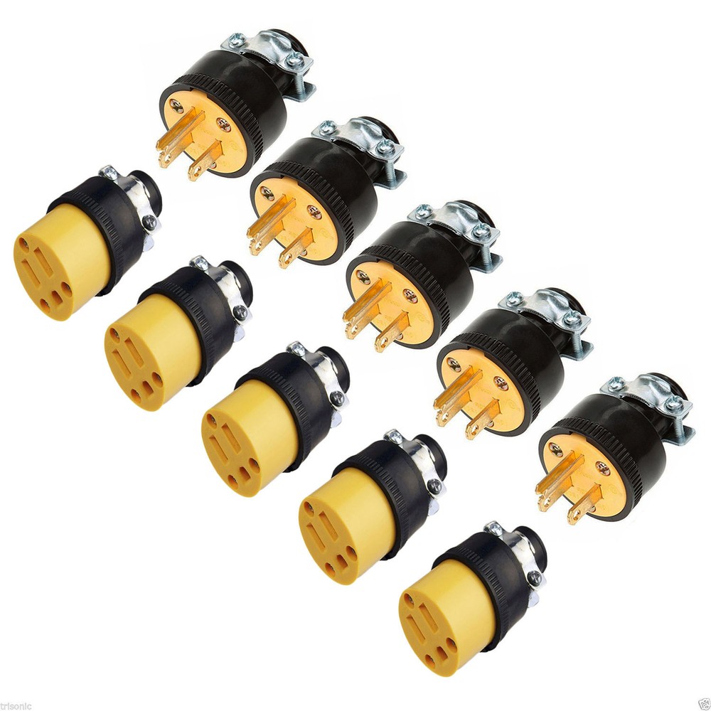 (10) Extension Cord Replacement Ends (5) MALE (5) FEMALE Plug Electrical Repair