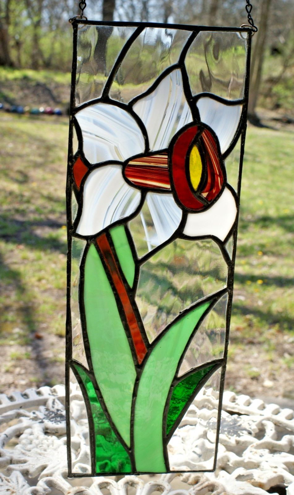SG37 - Handcrafted Stained Glass Panel Flower, Daffodil, 15X5 in. gallery