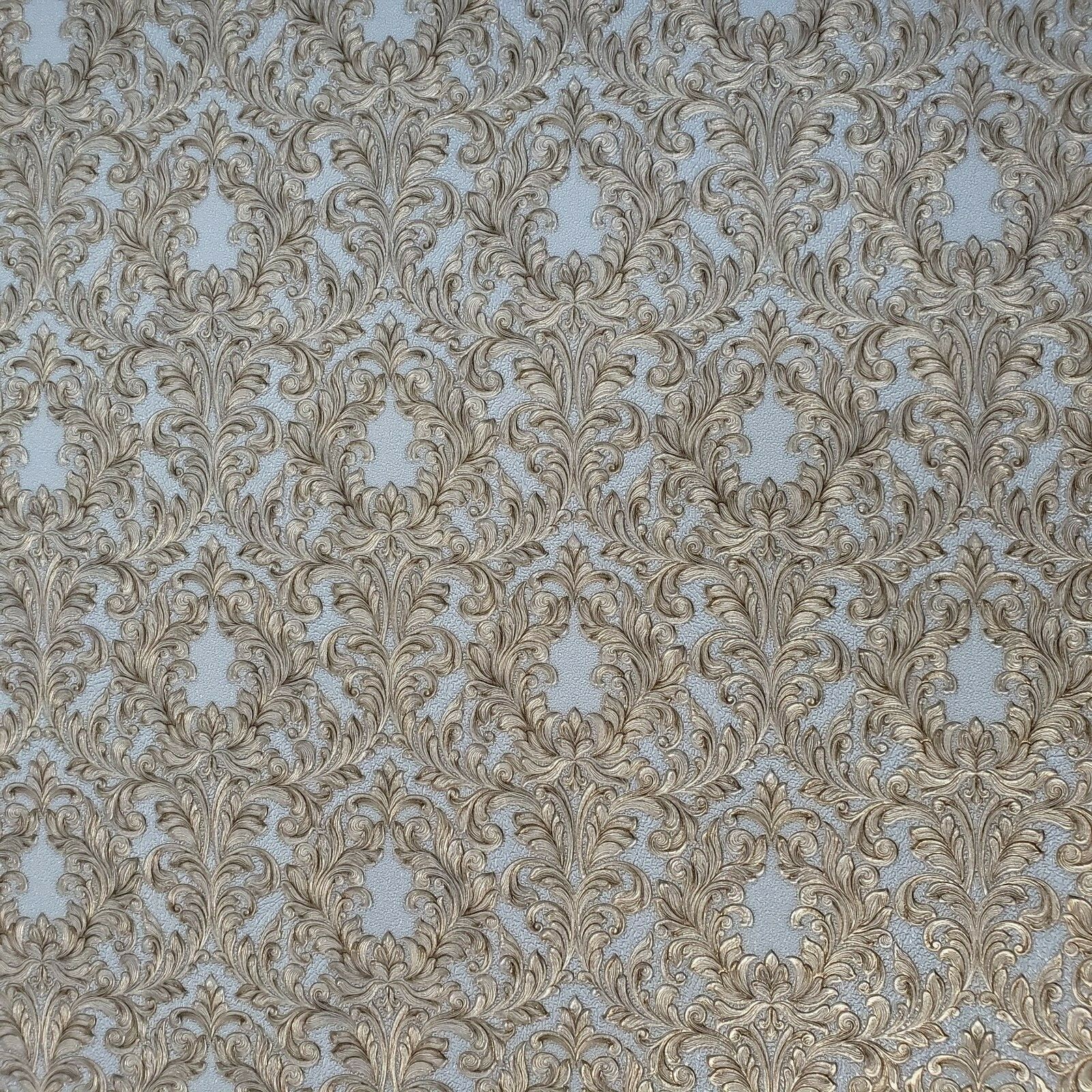 Embossed Wallpaper Victorian Vintage damask gray gold brass metallic Textured 3D gallery