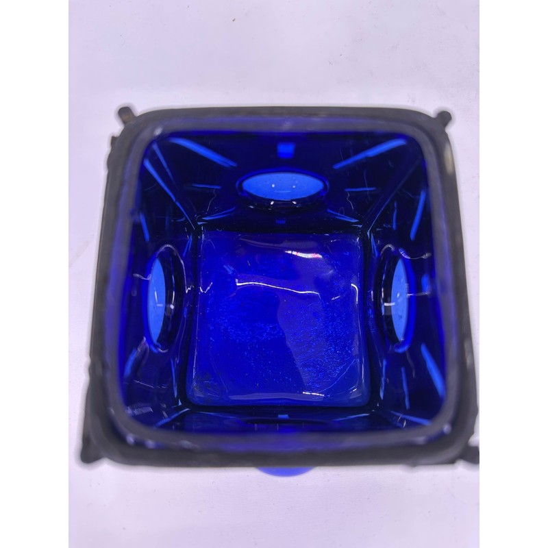Vintage Thick 3" X 3" Square Cobalt Blue Glass CandleHolder gallery