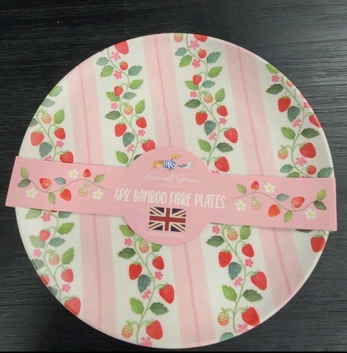 8pc Harvest Green Studio Strawberry Blossom Eco Melamine Dinner Plate & Bowl Set gallery