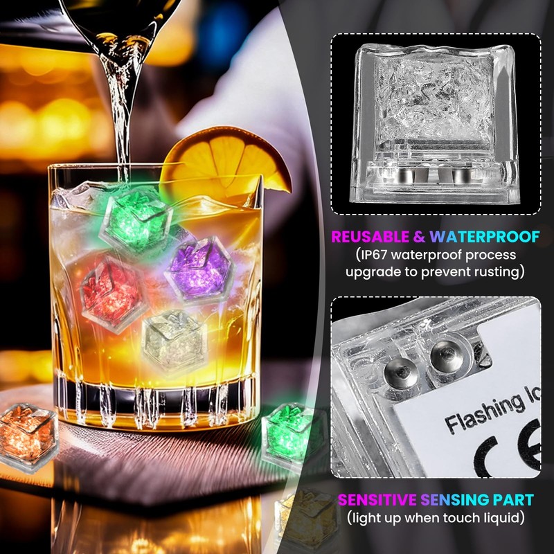 Light Up Ice Cubes, 18 Pack Multi Color Led Ice Cubes for Drinks IP67 Waterpr... gallery
