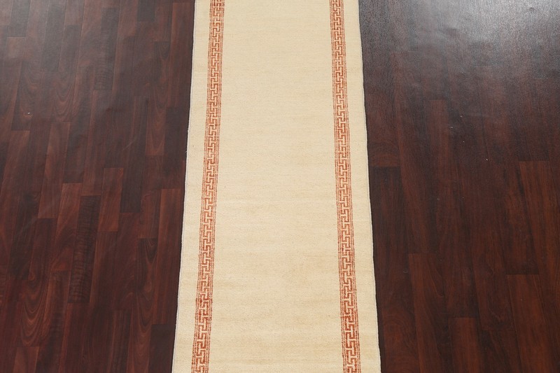 Bordered Gabbeh Modern Oriental Runner Rug Handmade Wool Carpet 2' 7" x 10' 6" gallery