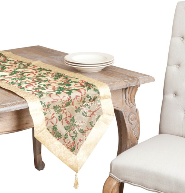Bows Holiday Table Runner with Shimmer, Gold 16 X 72 in gallery