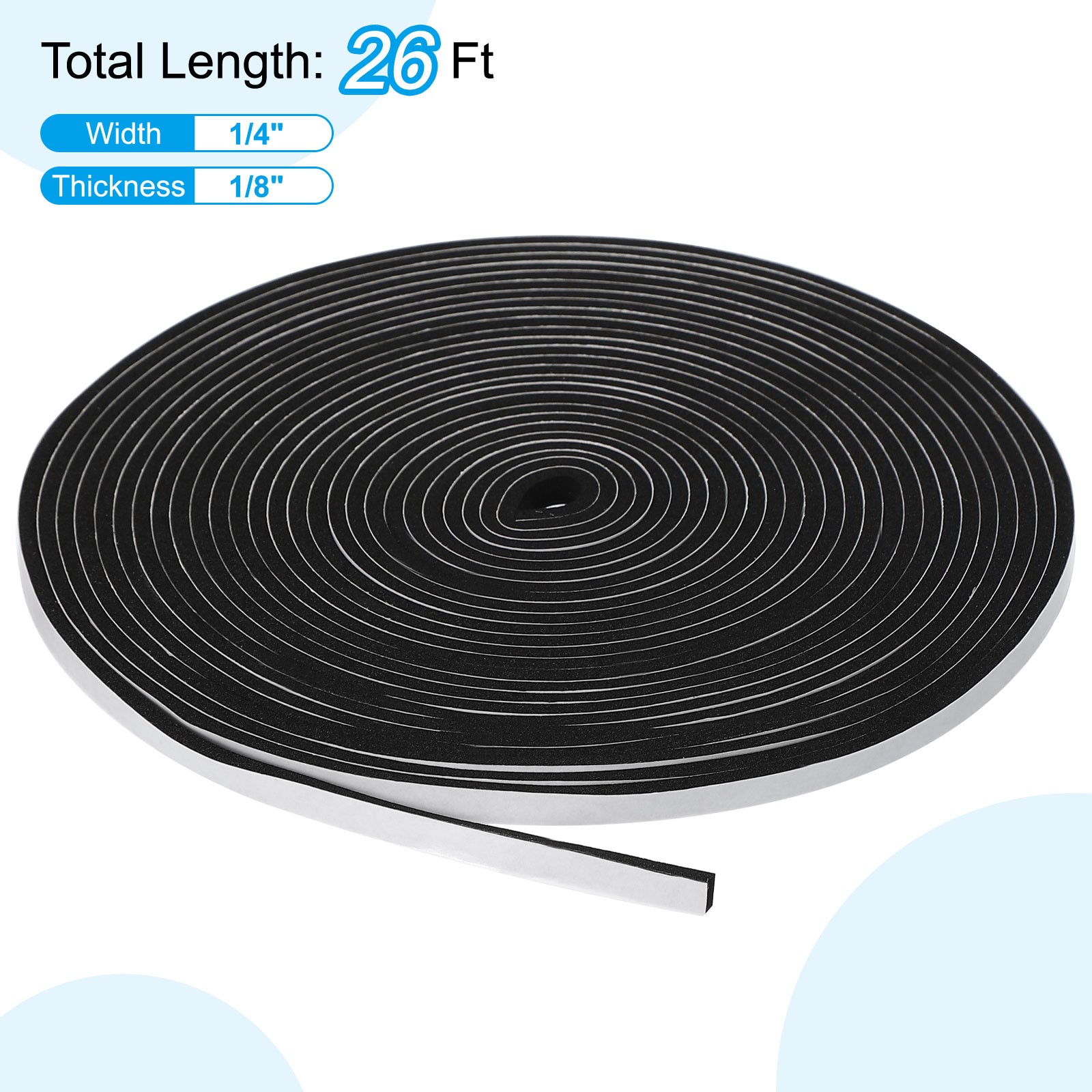 Weather Stripping Door Seal Strip 1 Roll 1/4 Inch x 1/8 Inch x 26 Ft Black gallery