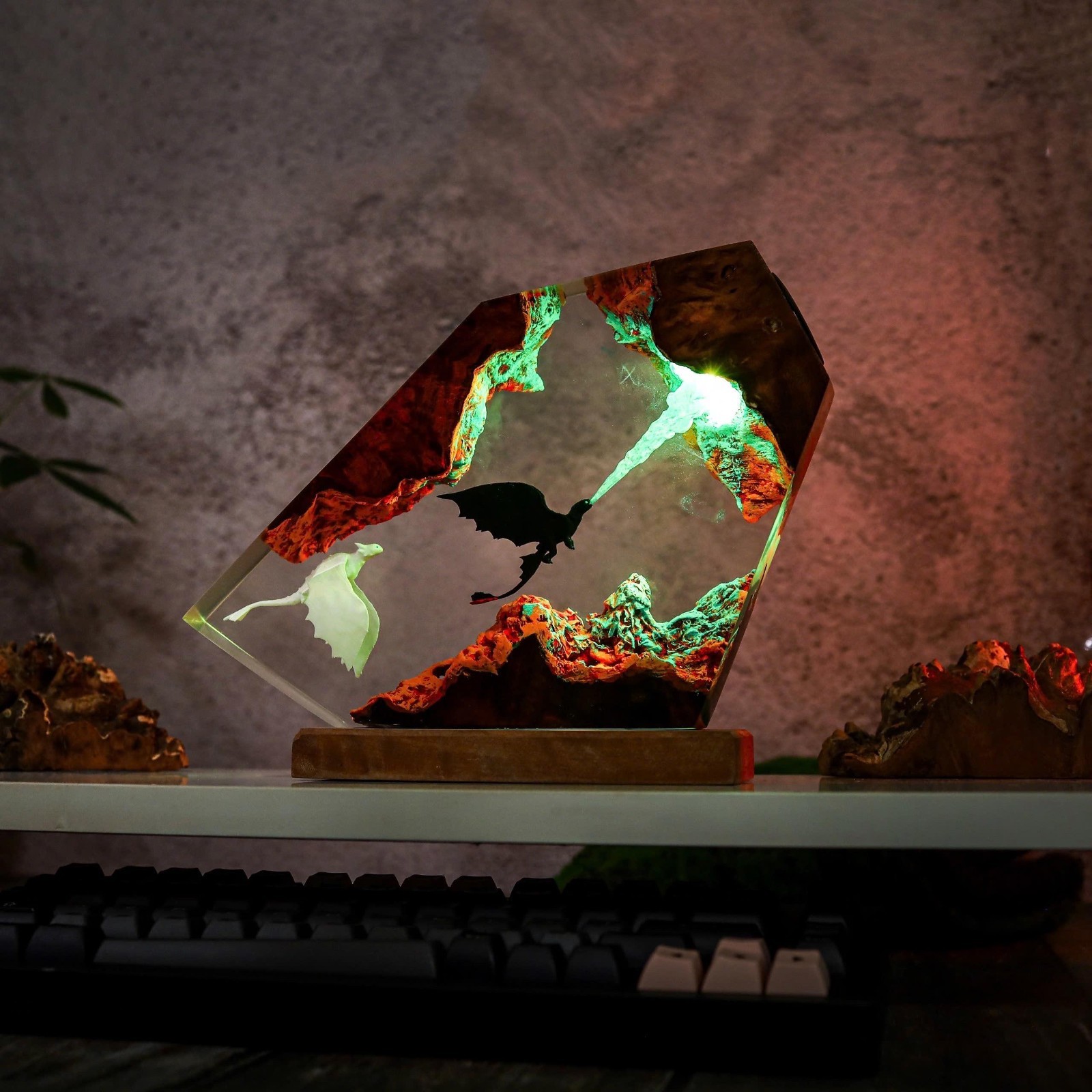 Fire Breathing Toothless and Light Fury Lamp, HTTYD Dragon Resin Art Night Light gallery