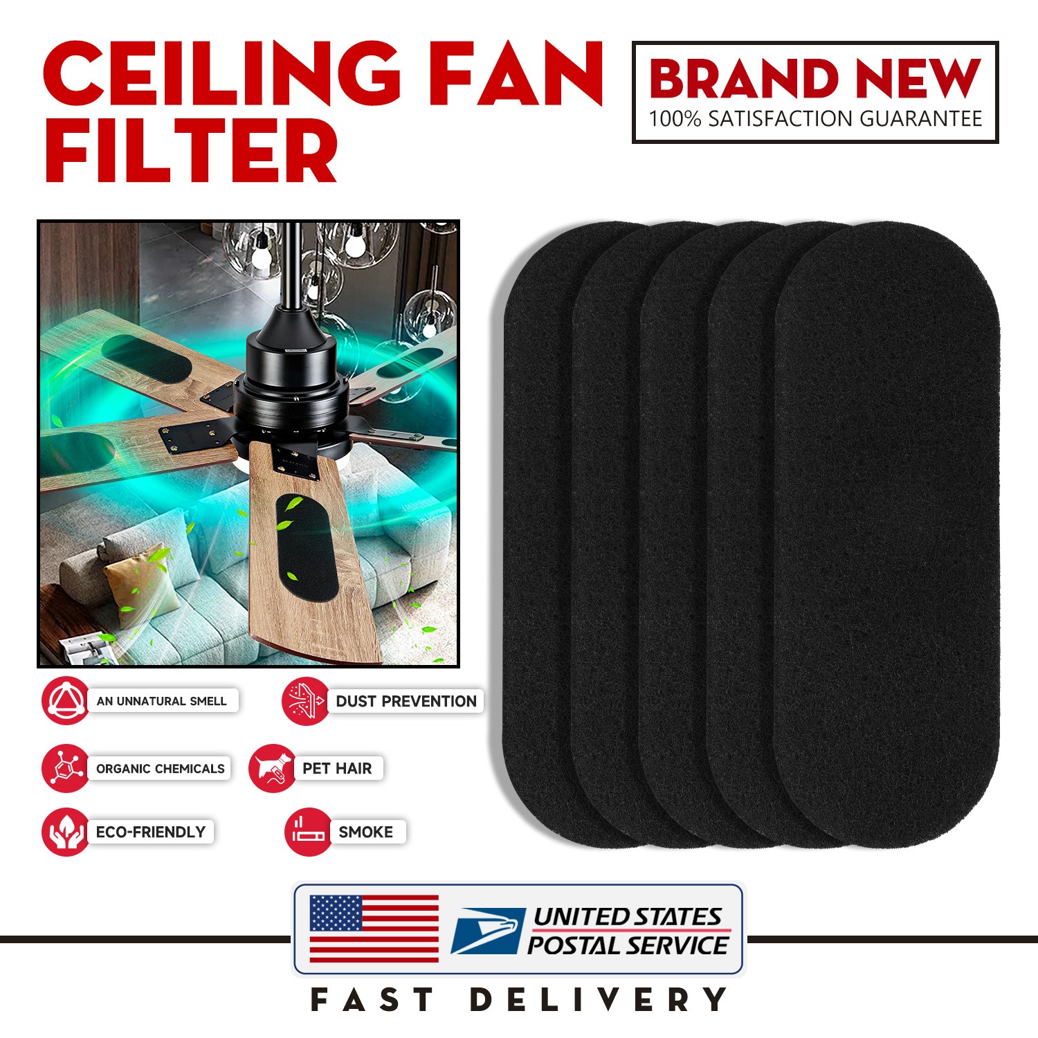 Ceiling Fan Filter for Blades 3MM Air Filters Activated Carbon Unscented Pad gallery