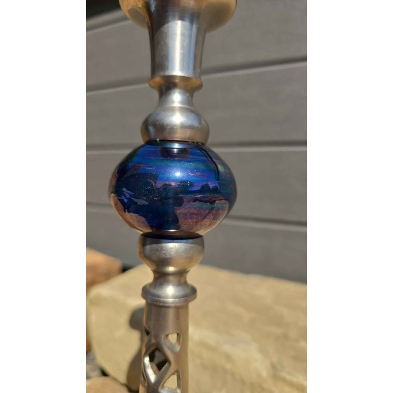 15" Brass Cutout Candlestick w/ Blue Glass Accent gallery