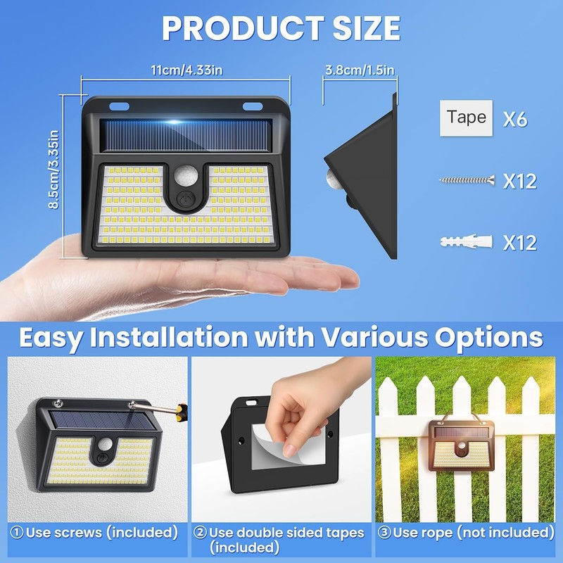6 Pack Solar Motion Sensor Lights - 800 Lumen Outdoor Security Bright Lights gallery
