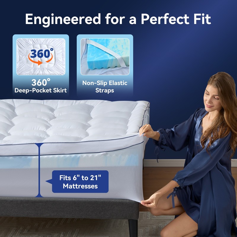 KING QUEEN Dual Layer 4 In 2 IN 1 Memory Foam Mattress Topper Breathable Cooling gallery