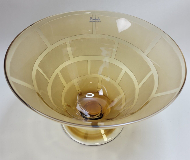 Badash Amber Heavy Cut Crystal Glass Footed Bowl 7 1/2" gallery