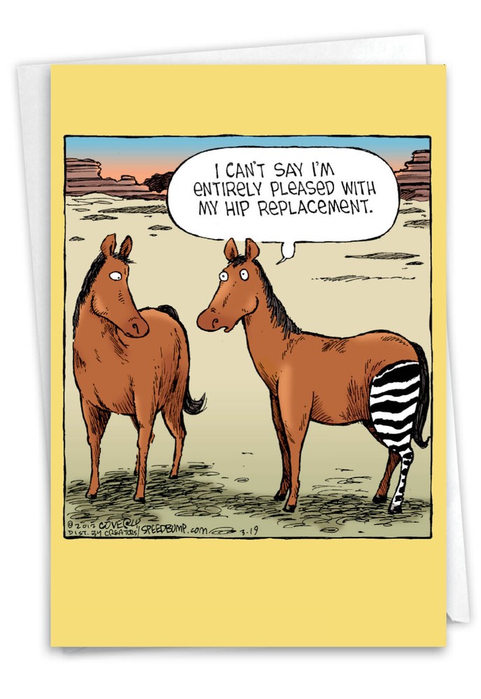 1 Funny Get Well Card with Envelope - Horse Hip Replacement C1770GWG